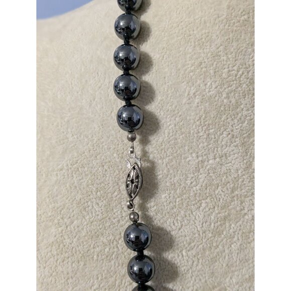 Hematite Beaded Necklace With Ornate Clasp - Picture 2 of 5